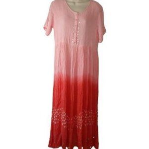 Vintage Jessica Taylor Pink Ombre  Floral Beaded Gauze Boho Maxi Dress